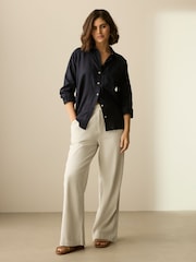 Natural Stay Smart Wide Leg Linen Rich Trousers - Image 1 of 8