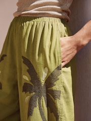 Grün - Wide-Leg-Hose mit Leinen - Image 5 of 8