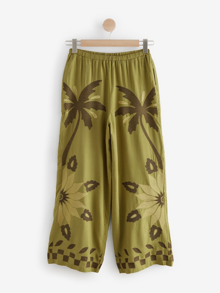 Grün - Wide-Leg-Hose mit Leinen - Image 6 of 8