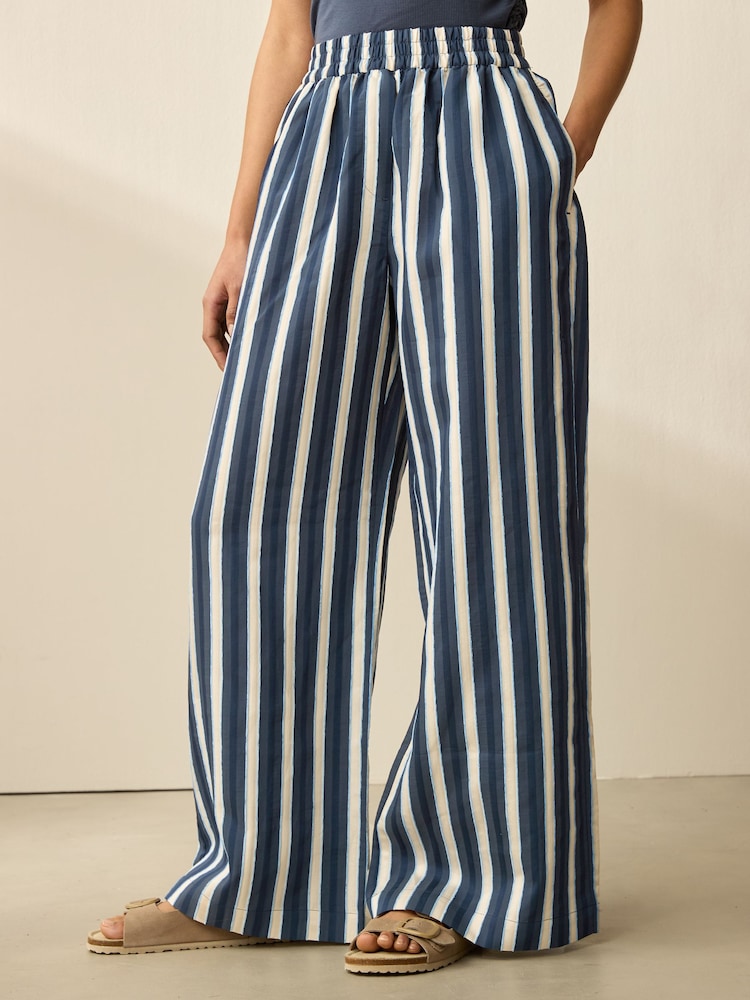 Navy Wide Leg Striped Trousers - Image 1 of 8