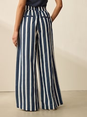 Navy Wide Leg Striped Trousers - Image 2 of 8