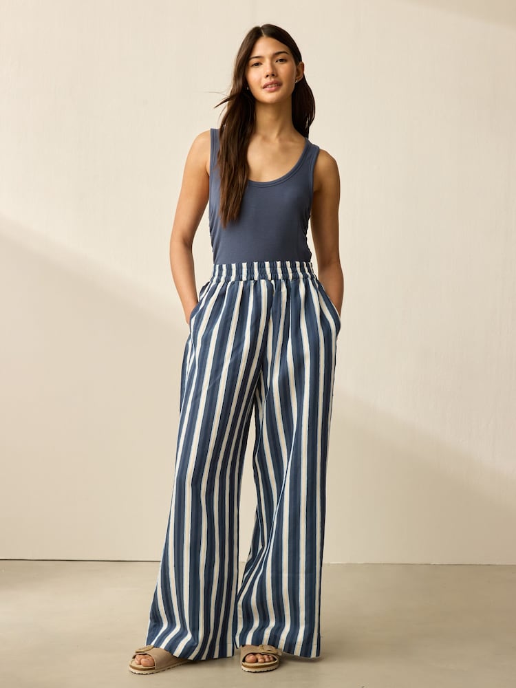 Navy Wide Leg Striped Trousers - Image 3 of 8