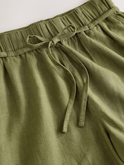 Khaki Green Tie Waist Linen Blend Boy Shorts - Image 6 of 8