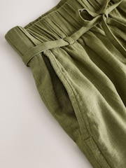 Khaki Green Tie Waist Linen Blend Boy Shorts - Image 7 of 8