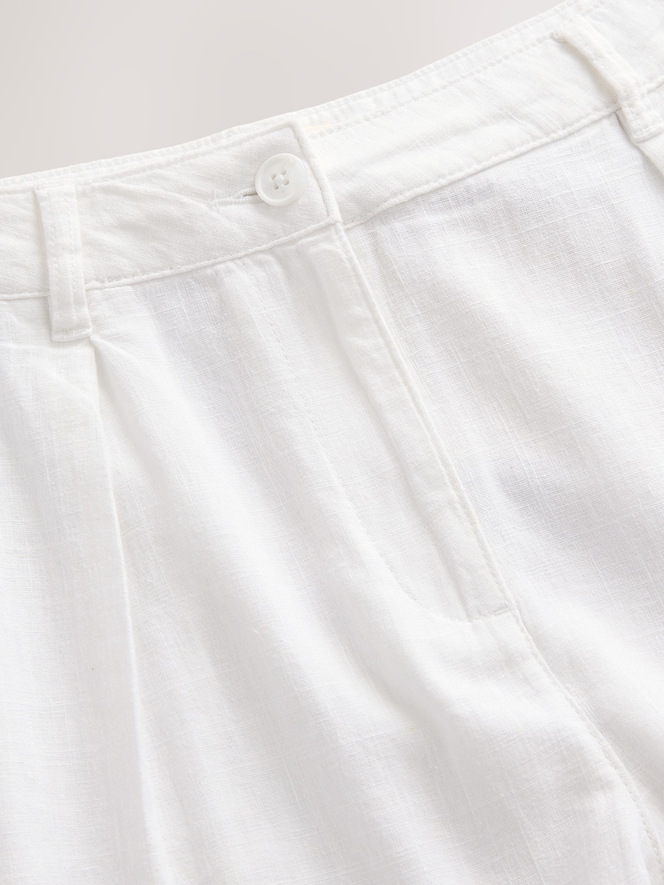 White Scalloped Hem Embroidered Linen Rich Shorts - Image 7 of 7