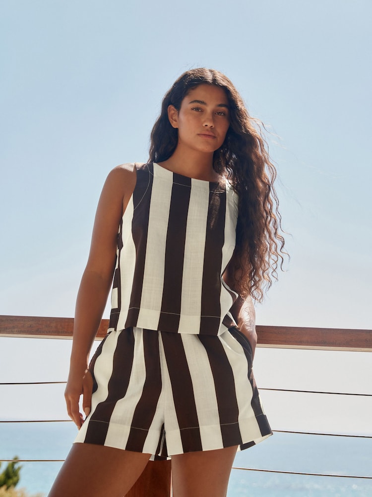 Brown/Cream Stripe Drawstring Shorts - Image 2 of 9