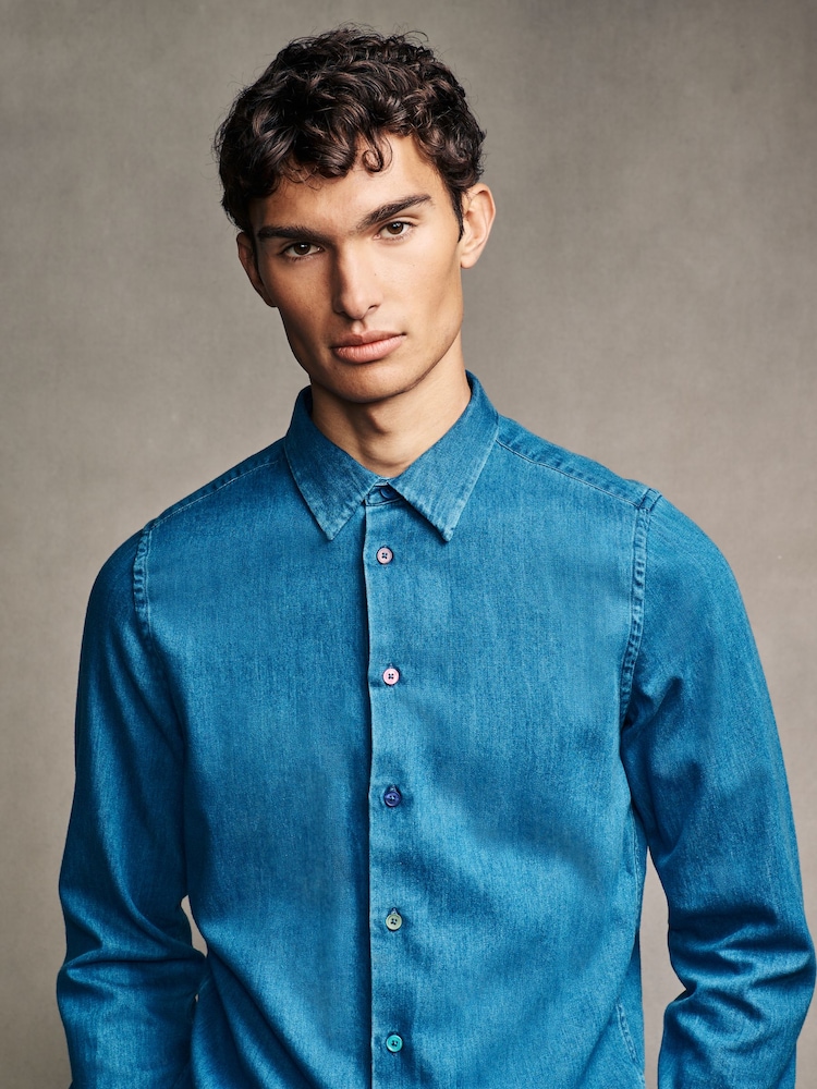 PS Paul Smith Blue Mid Wash Denim Shirt - Image 2 of 6 PS Paul Smith Blue Mid Wash Denim Shirt - Image 2 of 6
