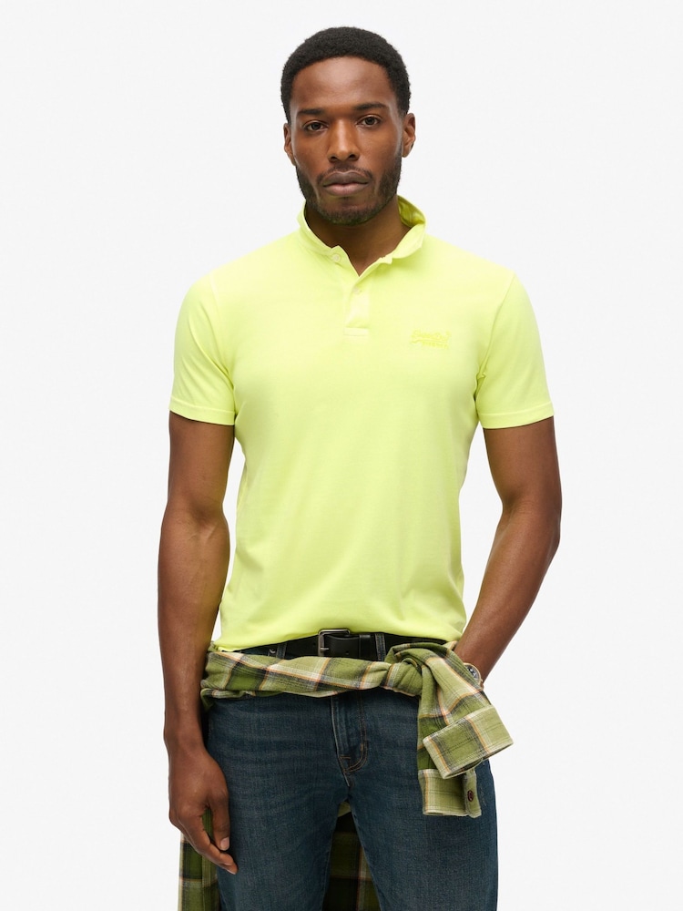 Superdry Yellow Essential Logo Neon Jersey 100% Cotton Polo Shirt - Image 1 of 6