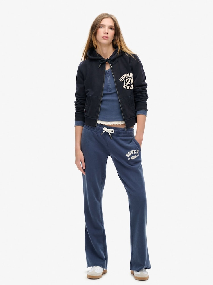 Superdry Blue Navy 100% Cotton Athletic Essentials Low Rise Flare Joggers - Image 1 of 3