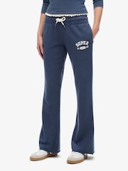 Superdry Blue Navy 100% Cotton Athletic Essentials Low Rise Flare Joggers - Image 3 of 3