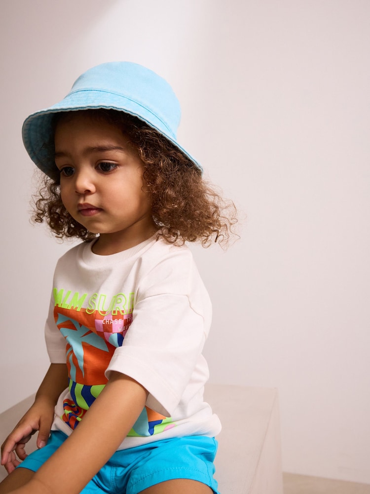 Turquoise Blue 100% Cotton Washed Bucket Hat (3mths-16yrs) - Image 2 of 5 Turquoise Blue 100% Cotton Washed Bucket Hat (3mths-16yrs) - Image 2 of 5