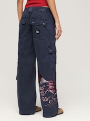 Superdry Blue Low Rise Embroidered Cargo 100% Cotton Trousers - Image 2 of 4