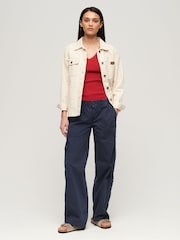 Superdry Blue Low Rise Embroidered Cargo 100% Cotton Trousers - Image 3 of 4