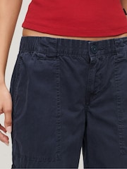 Superdry Blue Low Rise Embroidered Cargo 100% Cotton Trousers - Image 4 of 4