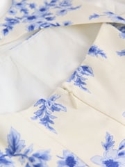 White/Blue Floral Square Neck Puff Hem Midi Dress - Image 6 of 7