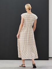 Cream And Black Check Tie Front Short Sleeve Midi Dress - Image 3 of 4