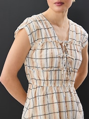 Cream And Black Check Tie Front Short Sleeve Midi Dress - Image 4 of 4
