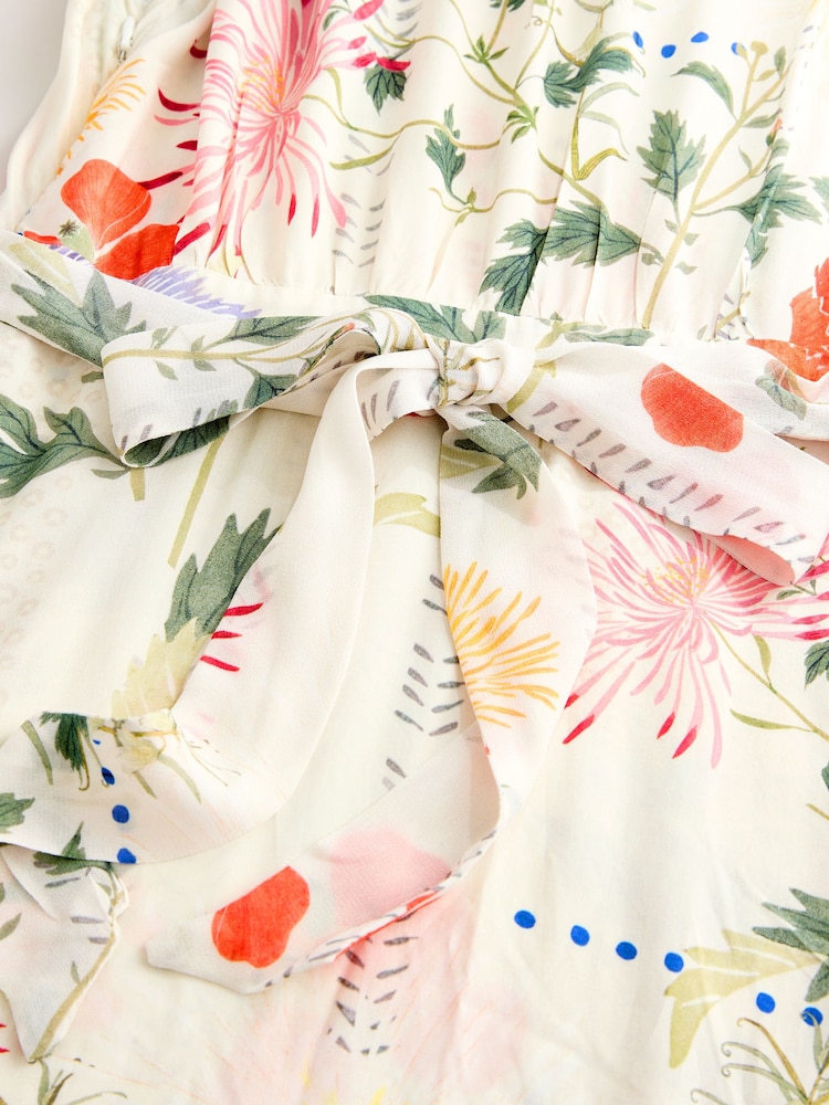 Kew Collection White & Purple Floral Flutter Sleeve V-Neck Tie Waist Maxi Dress - Image 7 of 7