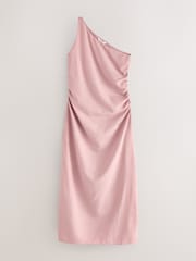 Dusty Pink One Shoulder Rouched Maxi Dress With Linen - Image 1 of 3