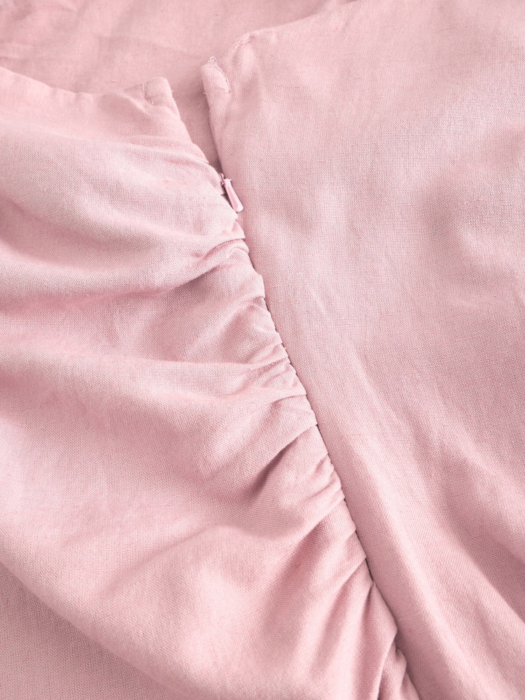 Dusty Pink One Shoulder Rouched Maxi Dress With Linen - Image 3 of 3