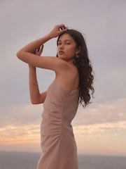 Rosa empolvado - One Shoulder Rouched Maxi Dress With Linen - Imagen 4 de 8