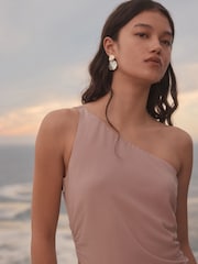 Rosa empolvado - One Shoulder Rouched Maxi Dress With Linen - Imagen 5 de 8