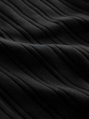 Black Square Neck Button Down Rib Column Midi Dress - Image 6 of 7
