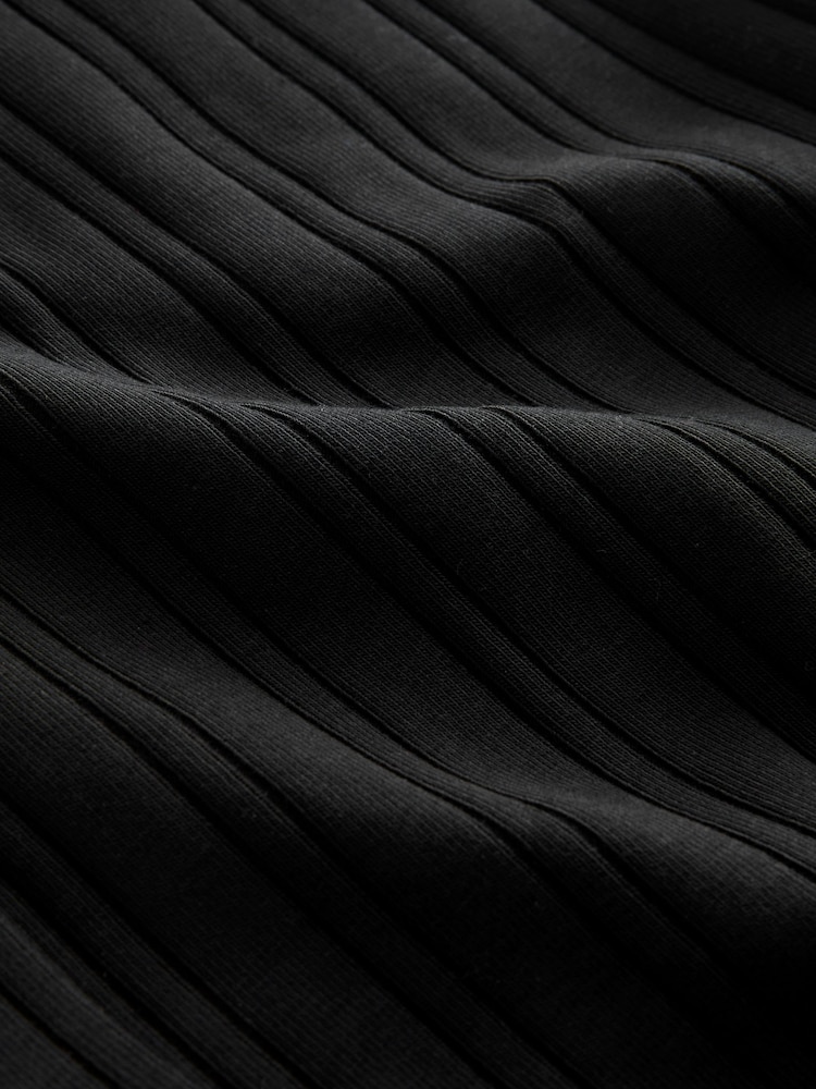 Black Square Neck Button Down Rib Column Midi Dress - Image 6 of 7