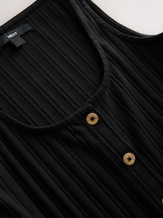 Black Square Neck Button Down Rib Column Midi Dress - Image 7 of 7