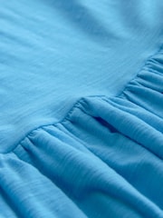 Bright Blue Sleeveless Drop Waist 100% Cotton Crew Neck Midi Dress - Image 6 of 6
