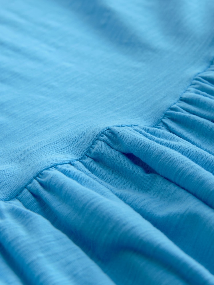 Bright Blue Sleeveless Drop Waist 100% Cotton Crew Neck Midi Dress - Image 6 of 6