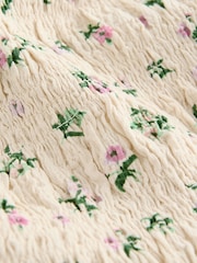 Ecru Ditsy Print Shirred Puff Sleeve Mini Dress - Image 6 of 7