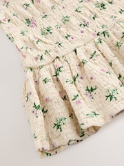 Ecru Ditsy Print Shirred Puff Sleeve Mini Dress - Image 7 of 7