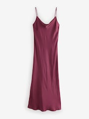 Burgunderrot - Midi Satin Slip Dress mit Wasserfallausschnitt, Riemchen und Bindung am Rücken. - Bild 5 von 7