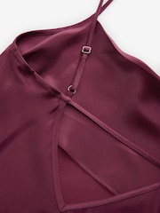 Burgunderrot - Midi Satin Slip Dress mit Wasserfallausschnitt, Riemchen und Bindung am Rücken. - Bild 6 von 7