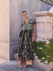 Black Premium Embroidered Occasion Maxi Dress - Image 1 of 4