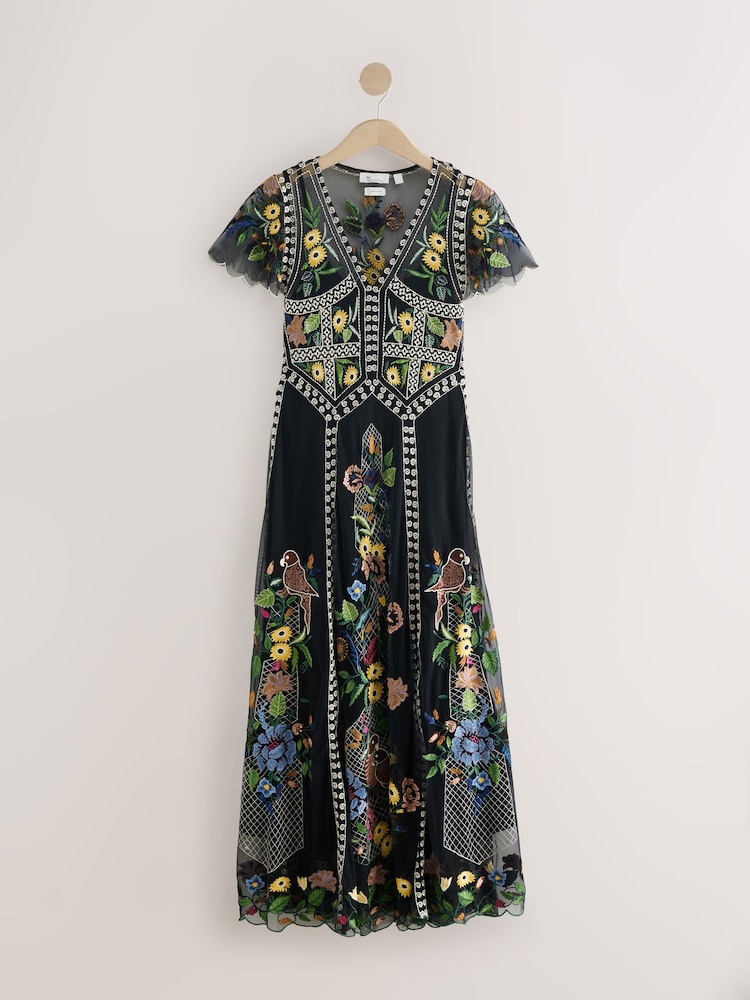 Black Premium Embroidered Occasion Maxi Dress - Image 2 of 4