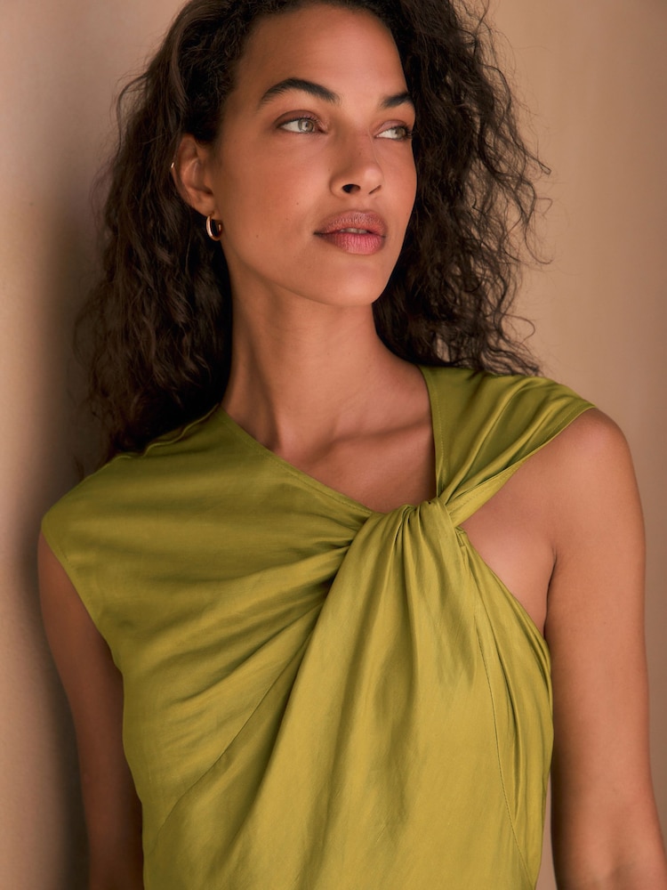 olive green dress on dark skin Olive Green Satin Maxi Evening Dress SOLENE main image 1