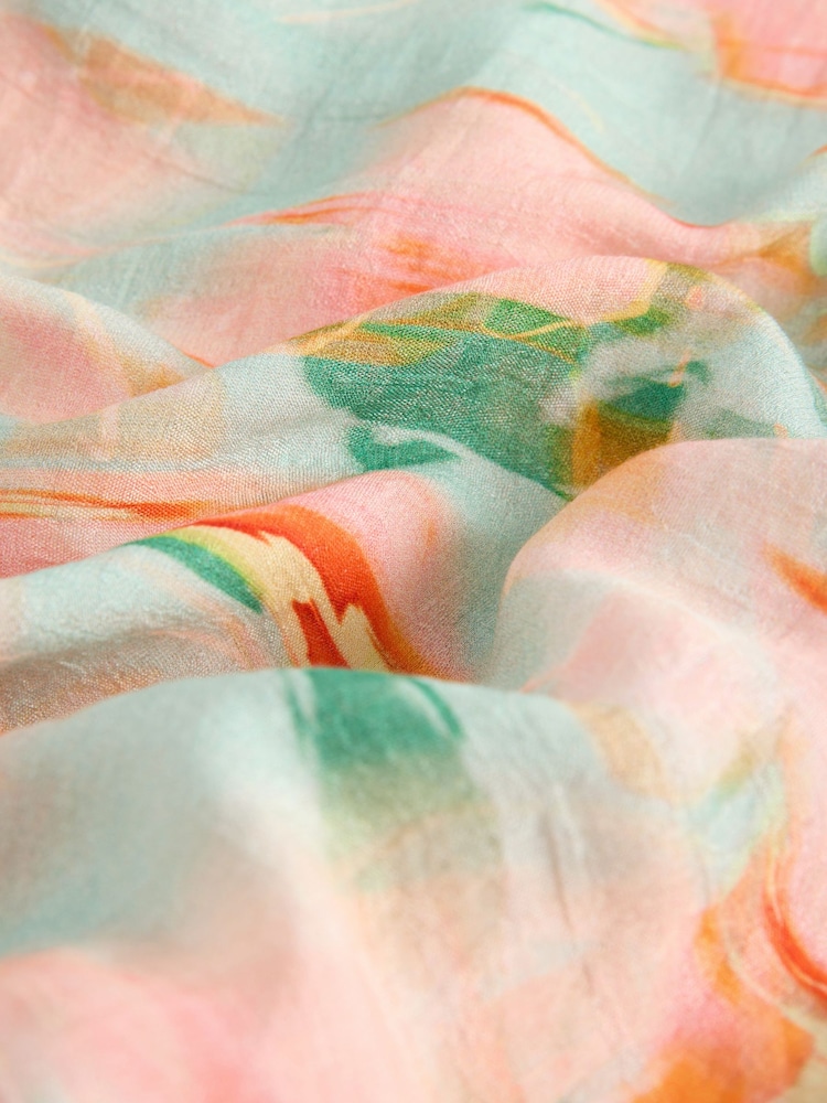 Light Blue And Orange Smudge Print Halter Tie Neck Layered Maxi Dress - Image 6 of 7