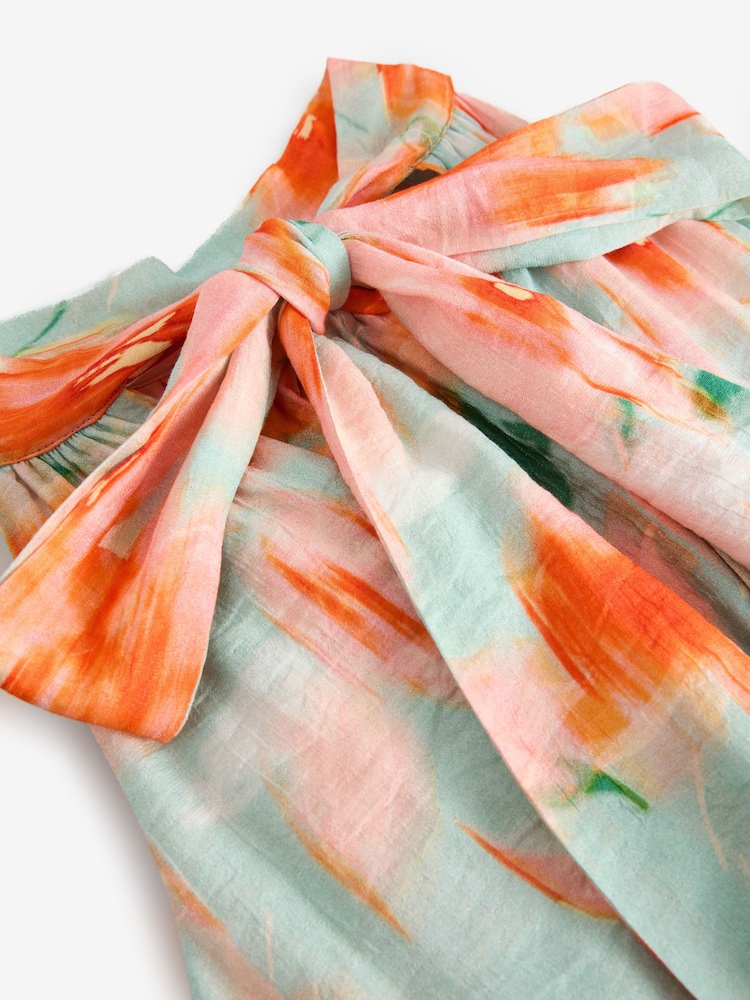 Light Blue And Orange Smudge Print Halter Tie Neck Layered Maxi Dress - Image 7 of 7 Light Blue And Orange Smudge Print Halter Tie Neck Layered Maxi Dress - Image 7 of 7