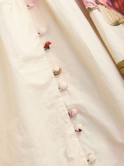 Ecru Cream Floral Puff Sleeve Button Down Occasion Maxi 100% Cotton Dress - Image 8 of 8