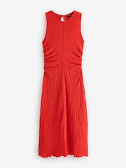 Bright Orange Sleeveless Textured Ruched Maxi Dress - Image 5 of 8