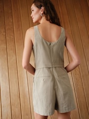 Khaki Green 100% Cotton Sleeveless Waistcoat Style Playsuit - Image 3 of 4