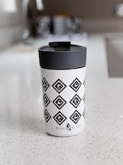 Navigate Black/White Monochrome Insulated 350ml Stainless Steel Travel Mug - Image 1 of 2