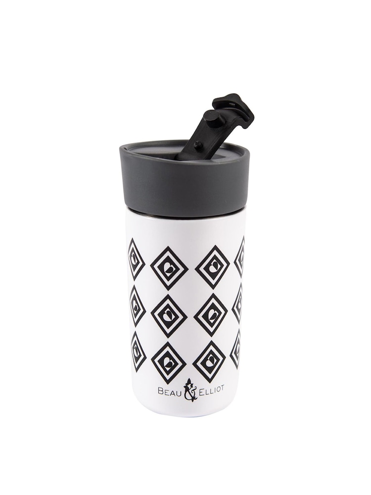 Navigate Black/White Monochrome Insulated 350ml Stainless Steel Travel Mug - Image 2 of 2