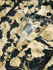 Brown Floral Button Through Lace Insert Mini Dress With Linen - Image 7 of 8