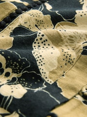 Brown Floral Button Through Lace Insert Mini Dress With Linen - Image 8 of 8