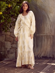 Gold N. Premium Long Sleeve Ruffle Tie Front Maxi Dress - Image 1 of 10