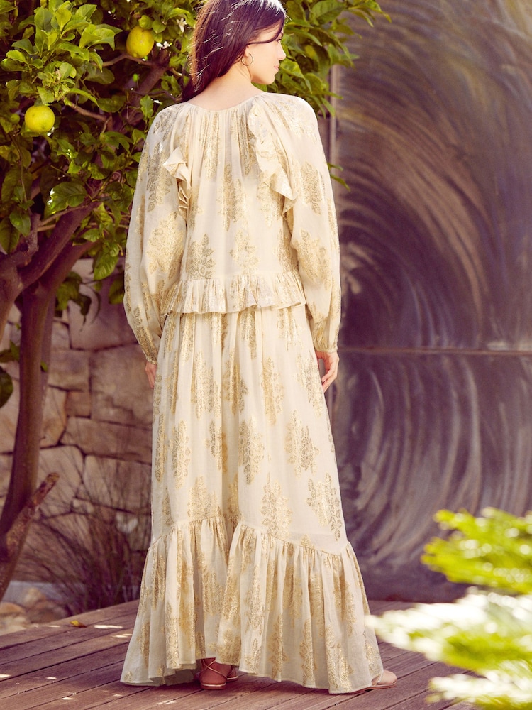Gold N. Premium Long Sleeve Ruffle Tie Front Maxi Dress - Image 2 of 10