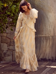 Gold N. Premium Long Sleeve Ruffle Tie Front Maxi Dress - Image 3 of 10